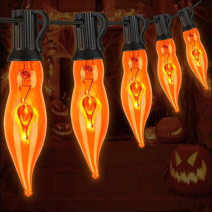 Halloween Flickering Flame String Lights Orange,10Ft C18 Flicker Flame String Lights C18 E12 Base Fireplace Lights Outdoor Indoor for Halloween Decorations Black Wire