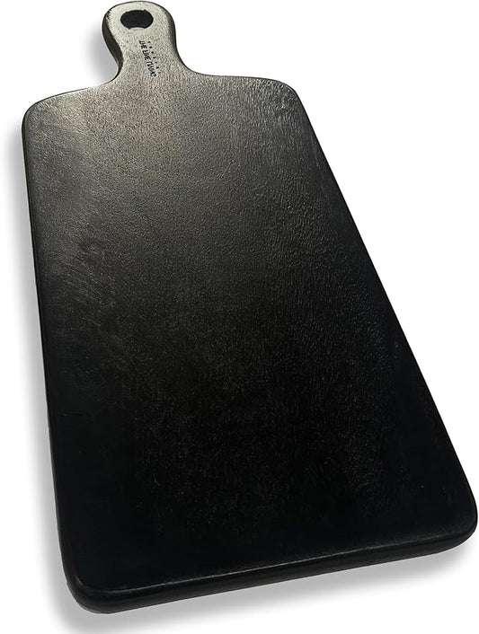 The Fine Living Co. Black Charcuterie Board, Paddle Board with Long Handle, Mango Wood Serving Board, Black Cutting Board, Serving Platter for Meat, Pizza, Food-Grade Wooden Serving Trays, 16”x8”
