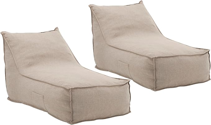 Christopher Knight Home Venny 48" L Outdoor Bean Bag Chair Set of 2, Fabric Bean Bag Chair for Adults and Kids, Indoor/Outdoor Sun Lounger, Patio Lounge Chair Set of 2, Dark Beige