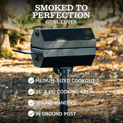 Ash & Ember Park-Style Grill & Smoker, 390 Sq. In Charcoal Grill with Cover, Side Shelf for BBQ Cooking Prep & Accessories, Single Post Barbeque Grill, Outdoor Grills & Smokers
