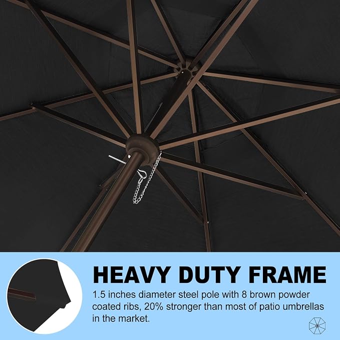 Eurmax USA 10-Year-Non-Fading 10FT Outdoor Patio Market Umbrella,UPF50+ UV Resistant Sun Shade,Heavy Duty Commercial Grade,Crank Lift Design,Windproof Vented Top for Garden,Pool,Deck,Black