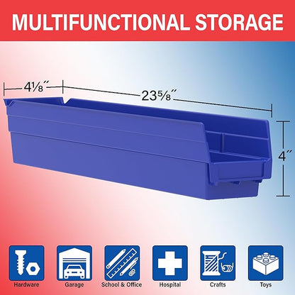 Akro-Mils 30124 Heavy Duty Plastic Shelf Bins, 24"x 4"x 4", Clear, 12-Pack | Heavy Duty Nesting Storage Bins for Garage, Closet, Refrigerator, Kitchen, Cabinet, Drawer Organization, Pantry Organization