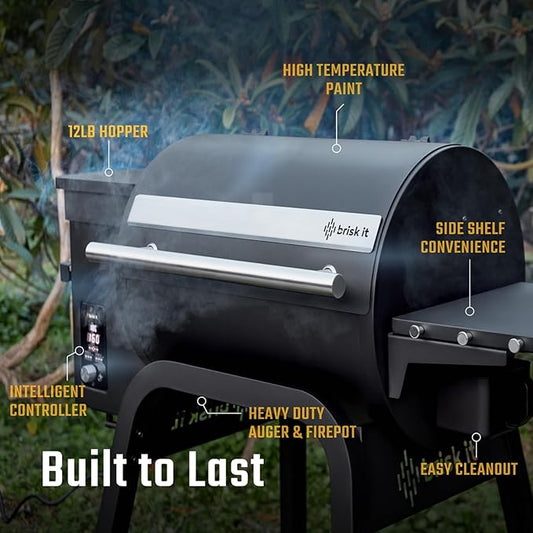 Brisk It Zelos-450 WiFi A.I. Electric Wood Pellet Smoker Grill - Smart Grill With Waterproof Cover– 450 sq.in Cooking Area,7-in-1 Outdoor Grill & Smoker, PID Controller (Up to 500°F), Meat Probe