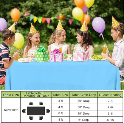 Smiry Disposable Table Cloth - 6 Pack, 54 x 108 Inch Waterproof Rectangle Tablecloths for Parties, Decorative Plastic Table Cover, Leakproof & Sturdy, Light Blue