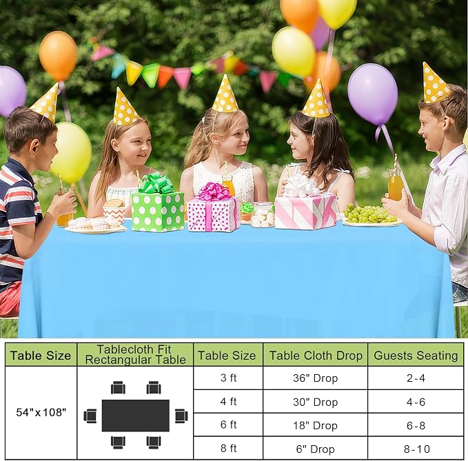 Smiry Disposable Table Cloth - 12 Pack, 54 x 108 Inch Waterproof Rectangle Tablecloths for Parties, Decorative Plastic Table Cover, Leakproof & Sturdy, Light Blue