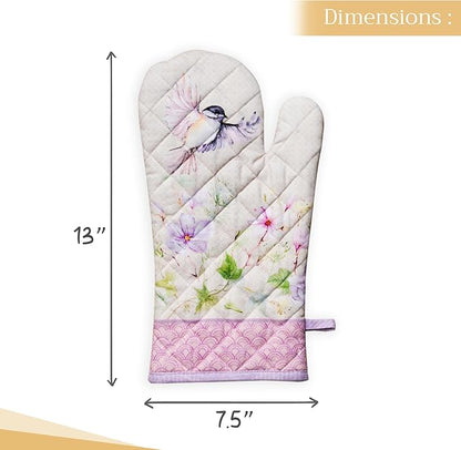 Maison d'Hermine Oven Gloves 100% Cotton Oven Mitt 7" x 13" with Loop Heat Resistant BBQ Cooking Gloves Baking Grilling Kitchen Hotel Home Farmhouse Spring Summer (Pack of 1, Magnolia Mornings)