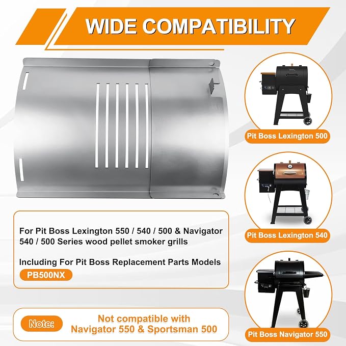 Flame Broiler Kit for Pit Boss Lexington 500/540/550 Navigator 500/540 Series Pellet Grills with Slide Cover and Bottom, Heat Diffuser Replacement Parts for Pit Boss PB500NX Pellet Grill Smoker
