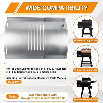 Flame Broiler Kit for Pit Boss Lexington 500/540/550 Navigator 500/540 Series Pellet Grills with Slide Cover and Bottom, Heat Diffuser Replacement Parts for Pit Boss PB500NX Pellet Grill Smoker