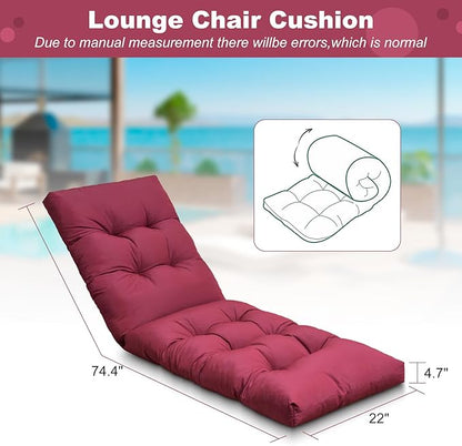 Outdoor Lounge Chair Cushions, 74.4 x 22 x 4.8 Inches Waterproof Fade Resistant Patio Cushion for Chaise Lounger (Wine Red)