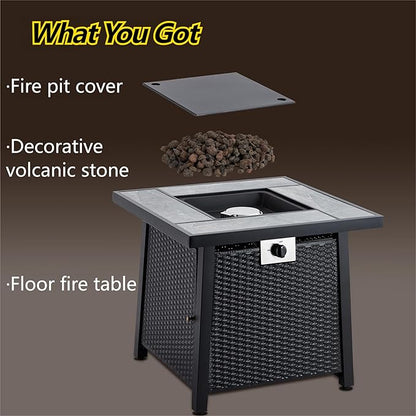 28 Inch Propane Fire Pit Table, 50000BTU Rectangle Fire Table with Cover, Sturdy Steel and Iron Fence Surface, CSA Safety Certified, Companion for Your Garden