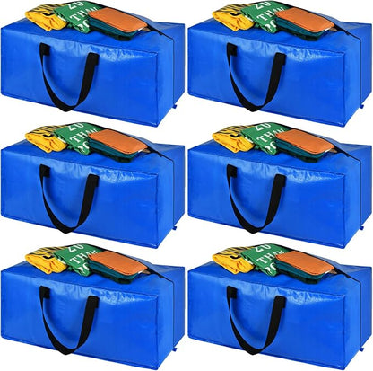 Heavy Duty Blue Moving Bags with Strong Zipper Handles Backpack Straps | 6 Pack Extra Large Storage Bags Totes Moving Boxes Packing Supplies for College Dorm Room Essentials Compatible with IKEA