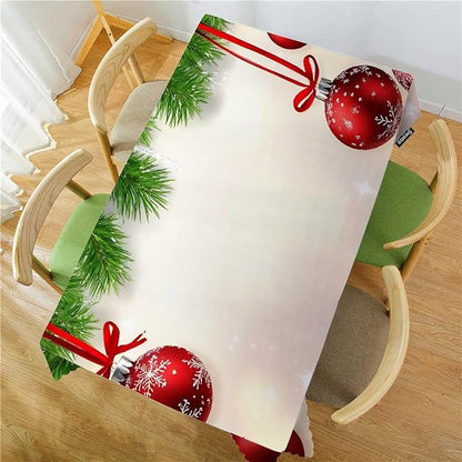 Swono Christmas Table Cloth Christmas Fir Twigs Red Balls Rectangle Tablecloth Picnic Tablecloth BBQ Table Cloths Polyester for Kitchen 50x72 Inch