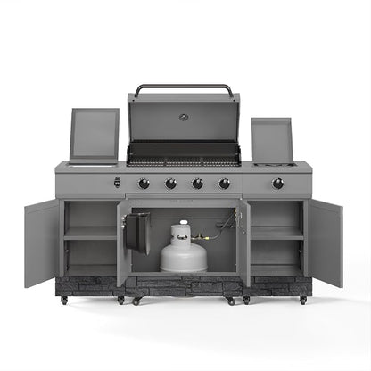 Tytus Fresno 66" 5-Burner Propane or Nat Gas Island Grill, 60K Total BTUs | Pre-assembled for fast install, 864 sq inch cooking area with Side Burner, Storage, Ice Bucket - Gunmetal / Graphite Island