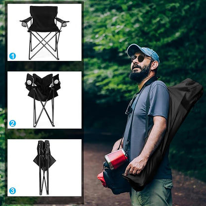 Foldable Camping Chair Set of 2, HaSteeL Folding Camp Chairs & Carrying Bags for Adults, Portable for Lawn, Outdoors, Fishing, Hiking, Travel, Picnic, Beach, Oversized & Supports 275lbs (Black & Blue)
