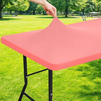 Moosfor Spandex 4 Foot Rectangle Table Cloth, Elastic Fitted Tablecloths for Picnic, Stretch Washable Patio Table Cover for Outdoor, Camping, Banquet and Parties (Coral Red, 24"x48")
