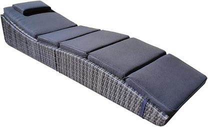 Foldable Outdoor Chaise Pool Lounge Chair Folding Wicker Rattan Sun Bed Patio Couch Reclining Lounger Adjustable Padded Backrest Pillow Assembled - Grey