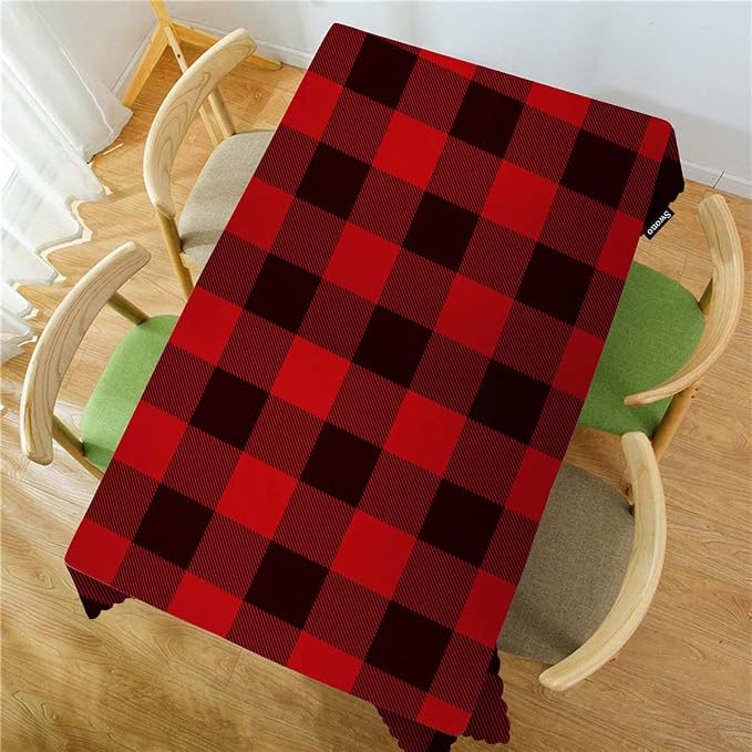 Swono Buffalo Plaid Red Table Cloth Classic Lumberjack Tartan Pattern Rectangle Tablecloth Red Black Picnic Table Cover BBQ Table Cloths Polyester for Kitchen 50x72 Inch