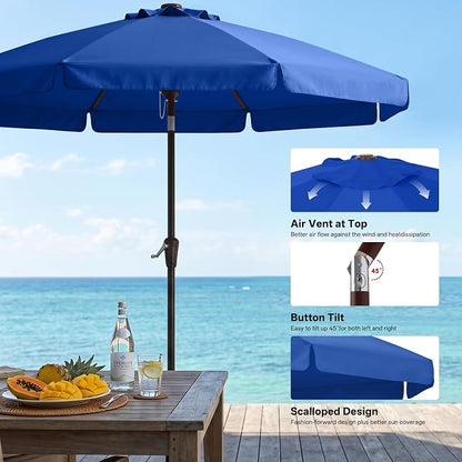 ABCCANOPY 10FT Scalloped Patio Umbrella Table Market Umbrella, Blue | Durable 8 Sturdy Fiberglass Ribs, Push Button Tilt and Crank, UV Protection Waterproof Outdoor Umbrella, Valance Style