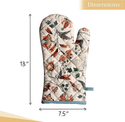 Maison d' Hermine Oven Gloves 100% Cotton Oven Mitt 7" x 13" with Loop Heat Resistant BBQ Cooking Gloves for Thanksgiving Christmas Decorations Baking Handling Hot Pans (Pack of 1, Dalida)