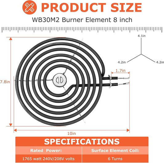 WB31T10010 WB31T10011 Chrome Drip Pans and WB30M1 WB30M2 Electric Stove Burners Replacement for G.E Hot-point Stove, 6" & 8” Drip Pans and Stove Burner Element Set by Fetechmate - 1 Year