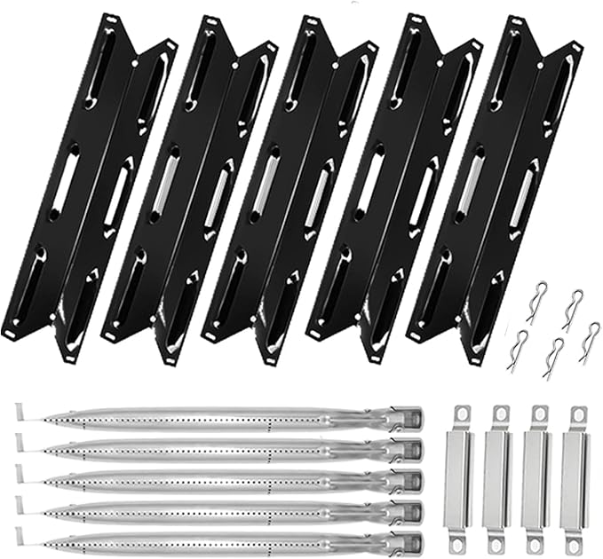 BQMAX Grill Parts for Kenmore 5 Burner 146.23680310 146.47469610 | Porcelain Steel Heat Plate & Burner for Kenmore Grill Replacement Parts 146.30213510, 146.47468610, 640-05057375-7