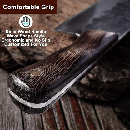 2PCS Meat Cleaver Knife, 7.48" Lightweight Cleaver Knifes, 5.5" Viking Knife with Leather Sheath, Full Tang High Carbon Steel, for Meat Cutting Home & Outdoor Cooking BBQ