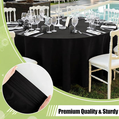 Smiry Disposable Table Cloth - 6 Pack, 84 Inch Round Waterproof Tablecloths for Parties, Decorative Plastic Table Cover, Leakproof & Sturdy, Black