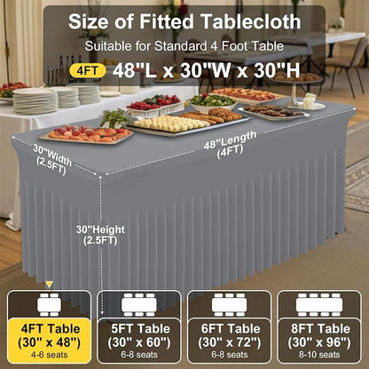 Smiry 2 Pack Spandex Elastic Fitted Table Cloth Skirt for 4FT Table | Stretch Washable Table Cloth, Banquet Table Cover for Wedding, Party, Indoor & Trade Shows, (Grey, 48Lx30Wx30H)