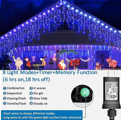 YEGUO 66ft 800 LED Blue Icicle Lights Outdoor Waterproof, 160 Drops Icicle String Light Connectable, 8 Modes Icicle Christmas Lights with Memory Timer