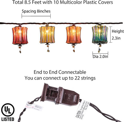 Outdoor String Lights Plug in with 10 Incandescent Bulbs, Multicolor Patio Lights Connectable Weatherproof Decorative Lantern String Lights for Gazebo Porch Bedroom Cottagecore Decor