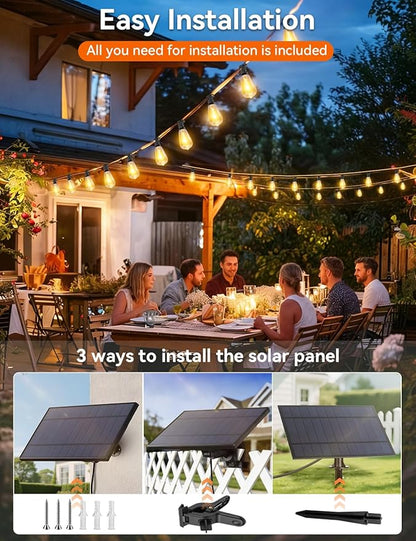 Brightever 200FT Solar String Lights Outdoor Waterproof, Patio Lights Solar Powered with Remote, 72+2 Shatterproof ST38 LED Bulbs, Dimmable&Timable Solar Lights for Outside Wedding Decor