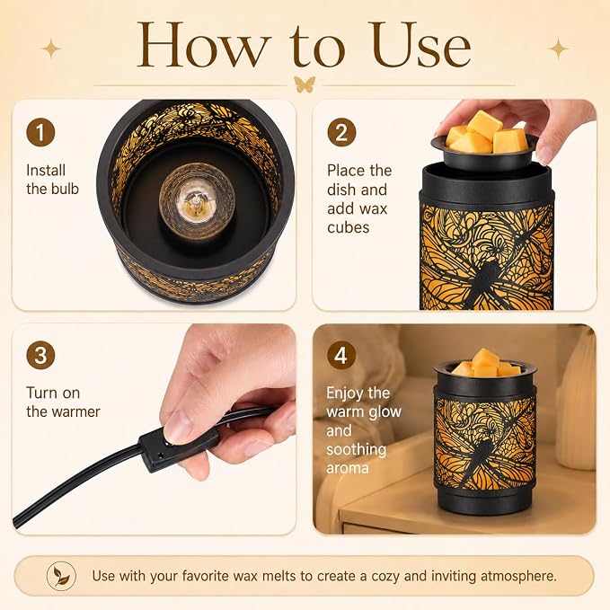 Dragonfly Wax Melt Warmer Metal Electric Wax Warmer for Scented Wax | Electric Fragrance Candle Oil Burner 2 in 1 Wax Melts as Gifts for Moms Grandma Women Girls(Dragonfly)