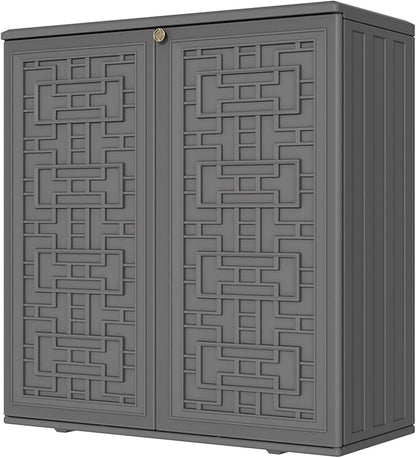 Mrosaa Storage Box Outdoor Caninet,Resin Indoor Storage Box Waterproof Outdoor Storage Cabinets for Patio/Garden/Backyard, Size 34.3''L*15''W*36.2''H(Grey)