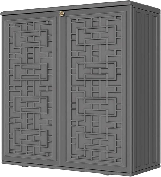 Mrosaa Storage Box Outdoor Caninet,Resin Indoor Storage Box Waterproof Outdoor Storage Cabinets for Patio/Garden/Backyard, Size 34.3''L*15''W*36.2''H(Grey)