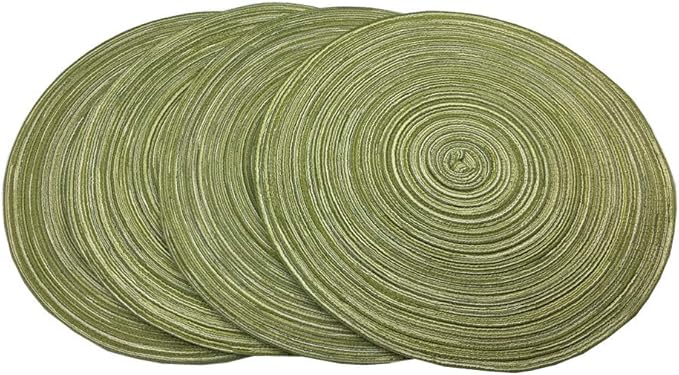 Red-A，Placemats,Round Placemats for Dining Table Set of 4 Woven Heat Resistant Non-Slip Kitchen Table Mats Diameter 14 inch(Green)