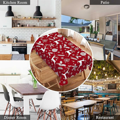 Swono Decorative Rectangle Table Cloth Christmas Deer, Winter Deers Snowflakes Holly Berry Polyester Tablecloth Kitchen Table Cover for Dining BBQ Picnic Coffee Table 50x72, 4-6 Seats