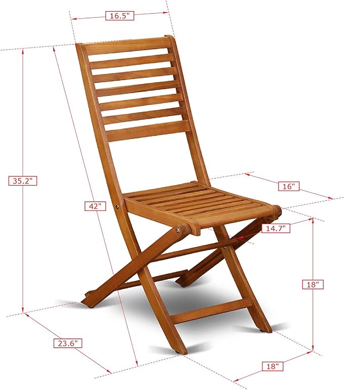 East West Furniture DEBS72CANA 7 Piece Patio Bistro Dining Set Consist of a Rectangle Outdoor Acacia Wood Table and 2 Folding Arm Chairs with 4 Side Chairs, 40x72 Inch, Natural Oil