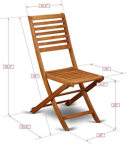 East West Furniture DEBS72CANA 7 Piece Patio Bistro Dining Set Consist of a Rectangle Outdoor Acacia Wood Table and 2 Folding Arm Chairs with 4 Side Chairs, 40x72 Inch, Natural Oil
