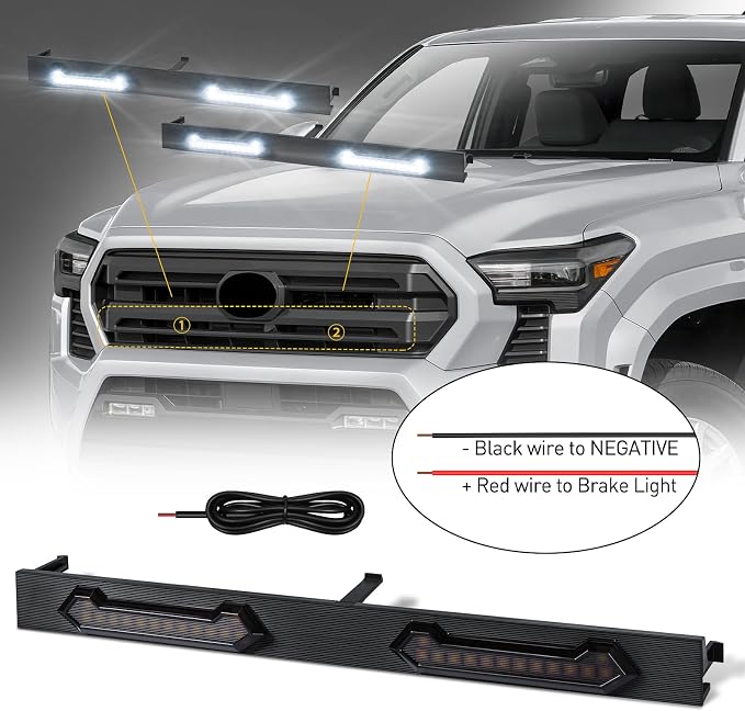 LED Grill Lights - 4PCS Front Grill Lights for Toyota Tacoma SR SR5 2024 2025 2026 with Fuse Adapter & Harness (White Light with Smoked Shell)