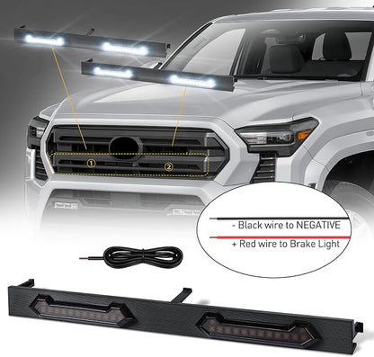 LED Grill Lights - 4PCS Front Grill Lights for Toyota Tacoma SR SR5 2024 2025 2026 with Fuse Adapter & Harness (White Light with Smoked Shell)