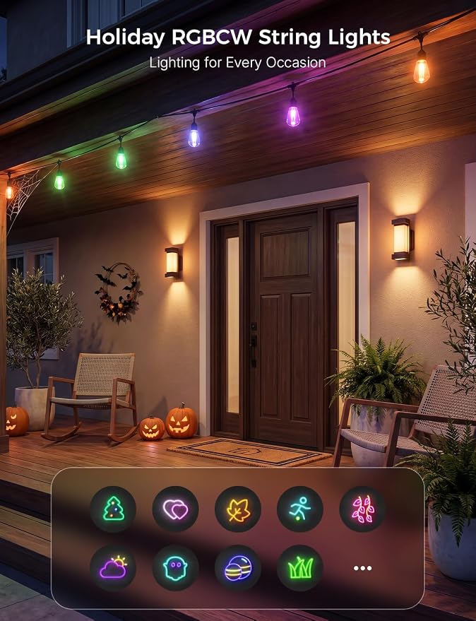 XMCOSY+ Smart Outdoor String Lights 123FT, LED Patio Light with App Control | DIY Color Changing, RGBCW Dimmable White, Segment Control, Alexa Voice Control, Shatterproof IP65 Waterproof Outside Lights