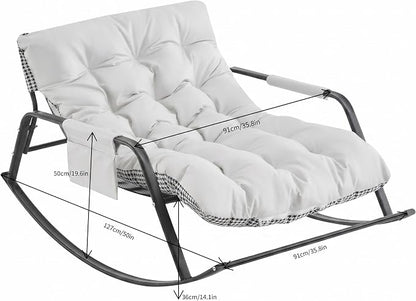 Rocking Papasan Chair, Leather Upholstered Lounge Chair, Beige | Extra-Wide Rocking Chair with Technical Leather Upholstery, Sturdy Frame and Smooth Glide for Indoor / Outdoor Scenes