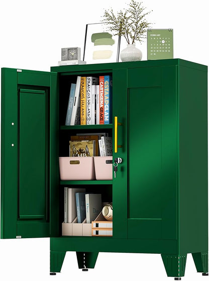 GAIOUS Green Metal Pantry Cabinet (Two Units), Sideboard Buffet Storage Cabient with Doors and 2 Adjustable Shelves, Multifunctional Kitchen Cupboard for Home Office, Accent Furniture, Buffet Table