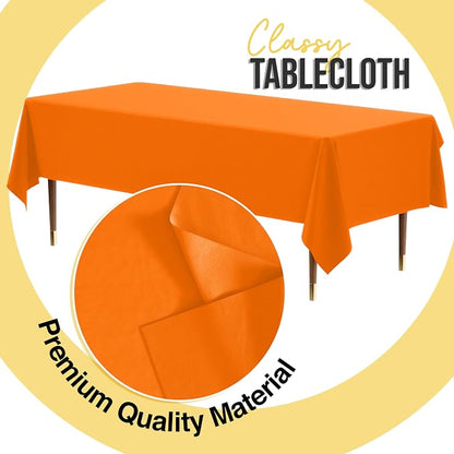 Exquisite 66% Thicker Premium Plastic Table Cloth Rectangle Table Cover 0.5 Mil 6 Pack Orange Table Cloth 54 Inch x 108 Inch Disposable Tablecloth Won't Tear Easily Like Cheap Thin Brands