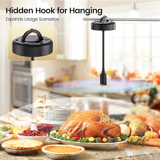 TriPole Fly Fans for Tables with Battery Display, Rechargeable, 20H Runtime | 2000mAh Rechargeable Food Fan, Quiet Operation, Flexible Neck for 360° Coverage Outdoor Fan for Picnic, Party, BBQ, Kitchen