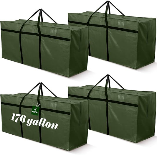 4 Pcs 176 Gallon Extra Large Moving Bags Heavy Duty Storage Bag with Strong Zipper Handle Foldable XXL Jumbo Storage Tote Packing Moving Box for College Dorm Travel Cloth Duffle (Green)