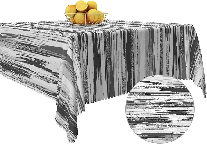 Abstract Striped Square Tablecloth 60x60 Inch Gray and White Old Texture Grunge Stripes Vintage Mosaic Dust-Proof Table Cover Protector for Home Kitchen Restaurant Picnic Camping BBQ