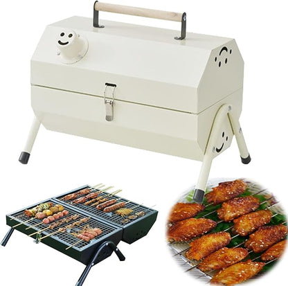 Portable Charcoal Barbecue Grill, Mini BBQ Multifunctional Charcoal,Small Tabletop Barbecue Grill for Indoor Outdoor Cooking Home Party Picnic Camping(White)