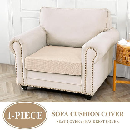 LA MEACK Couch Cushion Cover Seat Cushion Cover Stretch Armchair Cover Separate Sectional Sofa Slipcovers Furniture Protector(1 Piece for Seat or Sofa Backrest, Natural)