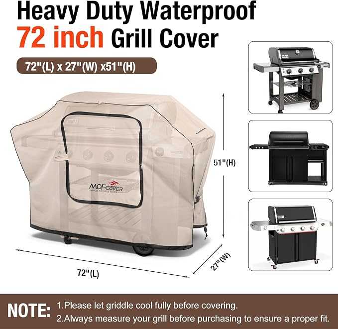 Exclusive Foldable 72 inch Grill Cover, 600D Heavy Duty Large Outdoor BBQ Cover for 6 Burners Grill Weber Nexgrill CharBroil Monument, Khaki